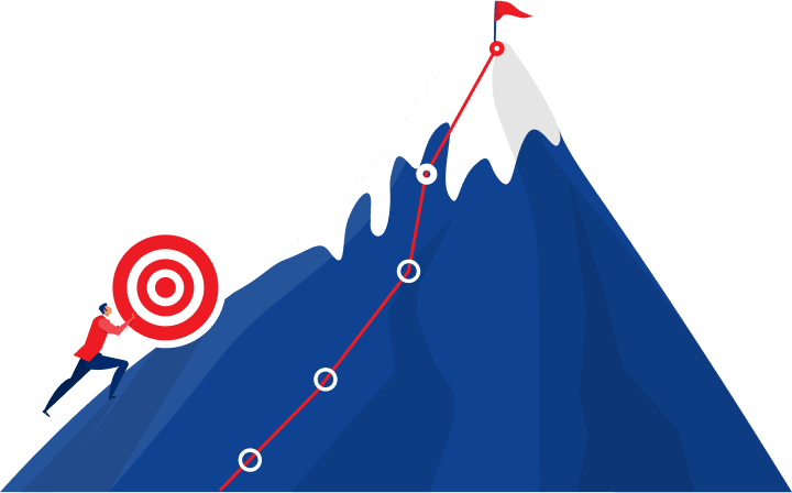 A person trying to reach their goal on a mountain