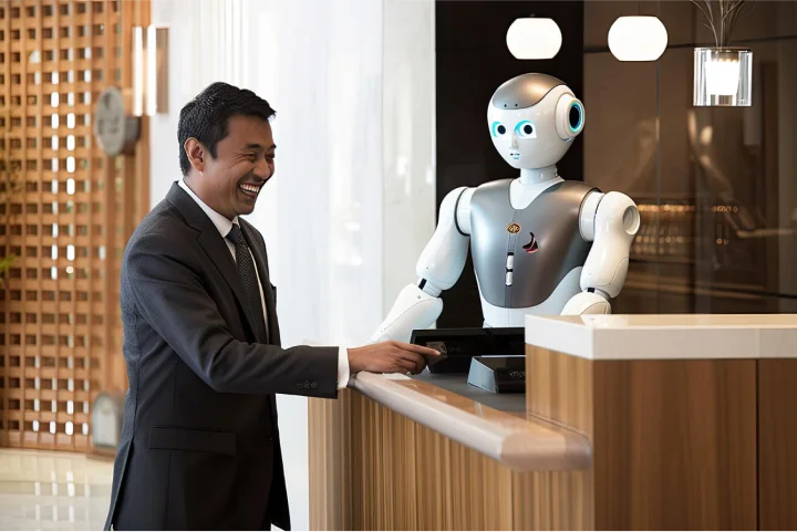 Ai robot helping customer at hotel