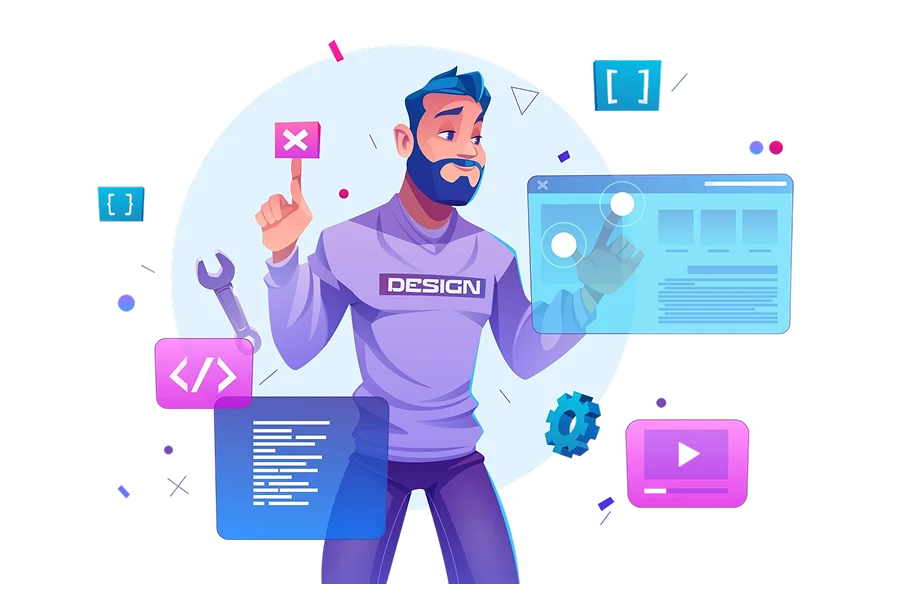 Illustration of developer doing multiple tasks