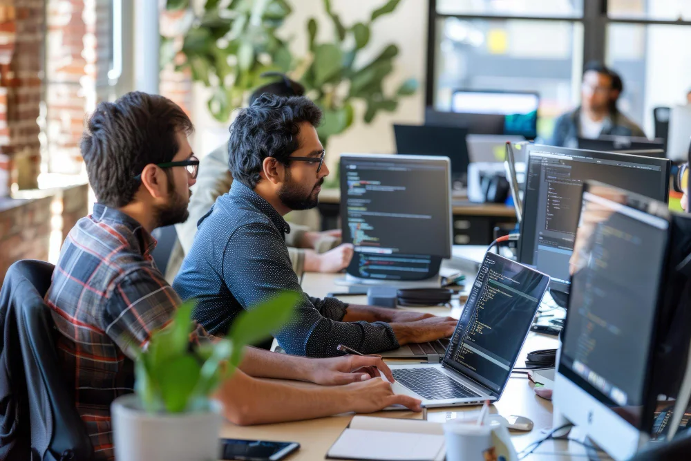 a group of hired developers working on computer