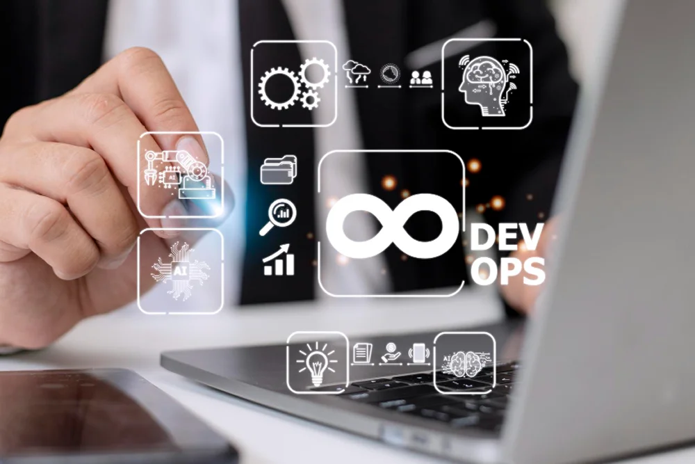 DevOps engineer working on computer implementing CI/CD automation