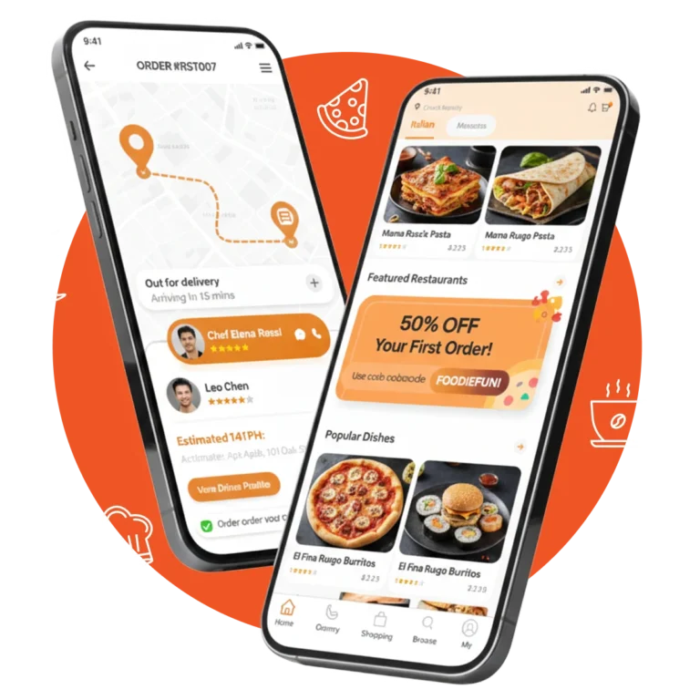 customer and driver restaurant mobile app interface